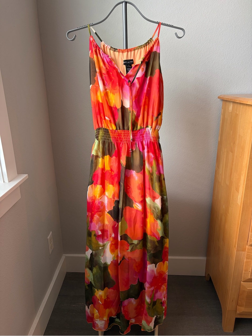 Bright Floral Maxi Dress with Smocked Waist